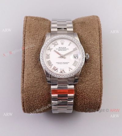 (TWF) Rolex Oyster Perpetual Datejust 31mm Knockoff Watch With White Dial Diamond Bezel